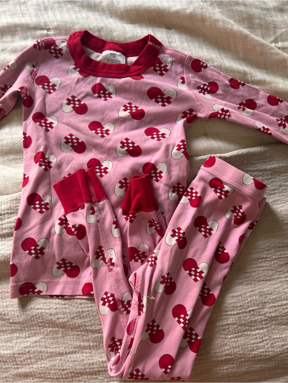Hanna Andersson Pink Heart-Print Pajama Set with Red Accents